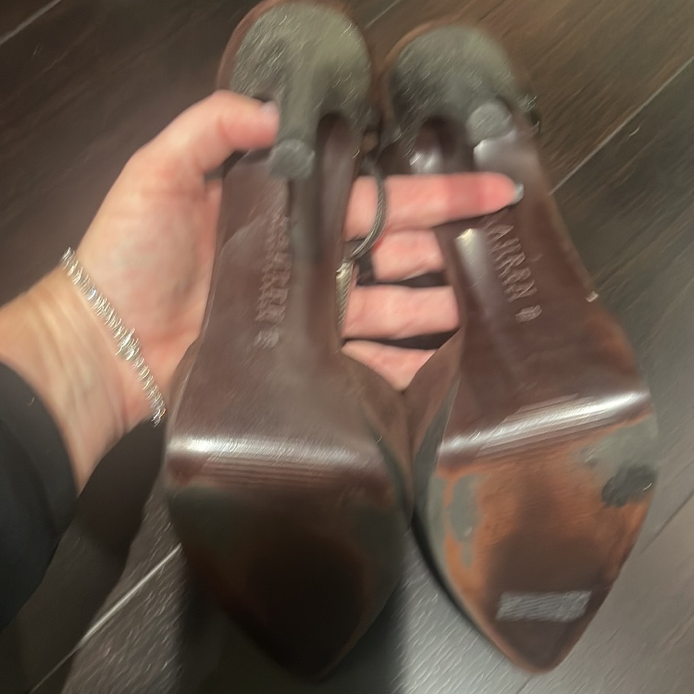 Gently Loved Ralph Lauren Chocolate Brown Suede  T Strap Heels - Picture 6 of 8